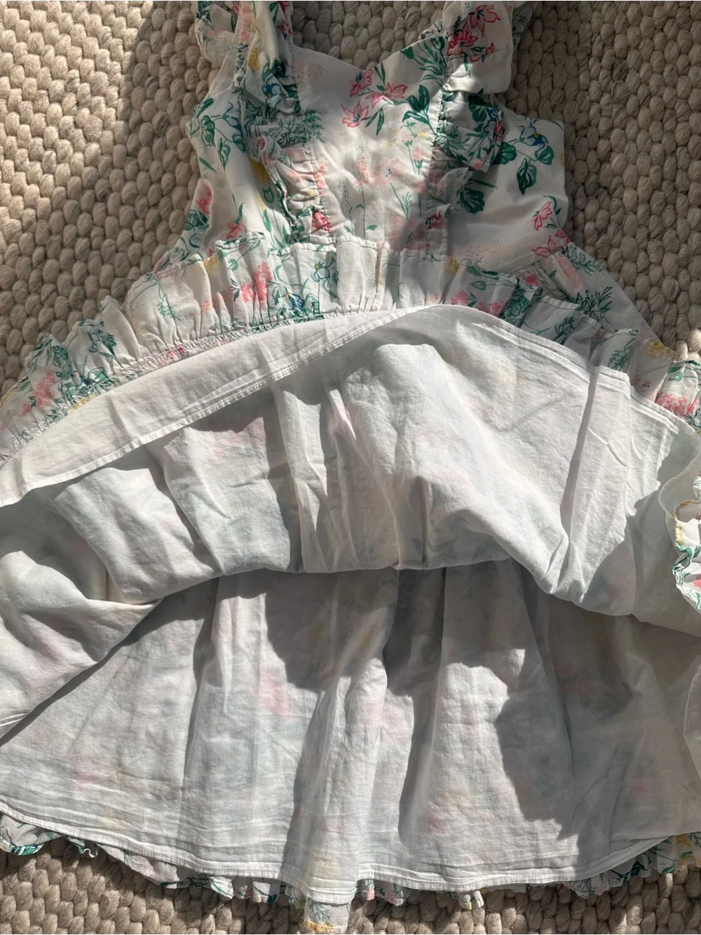Janie and Jack White Floral Ruffle Sundress with Green, Pink & Yellow Print